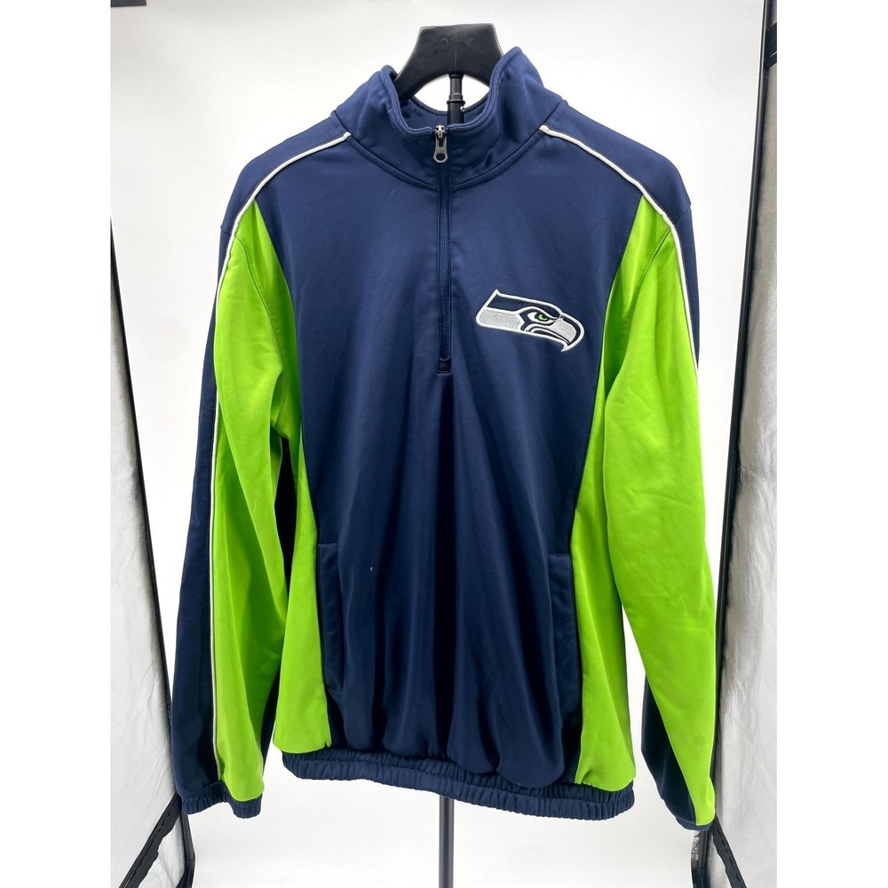 Seattle Seahawks Jacket Mens Large Blue Green NFL Football 1/4 Zip Fleece Lined